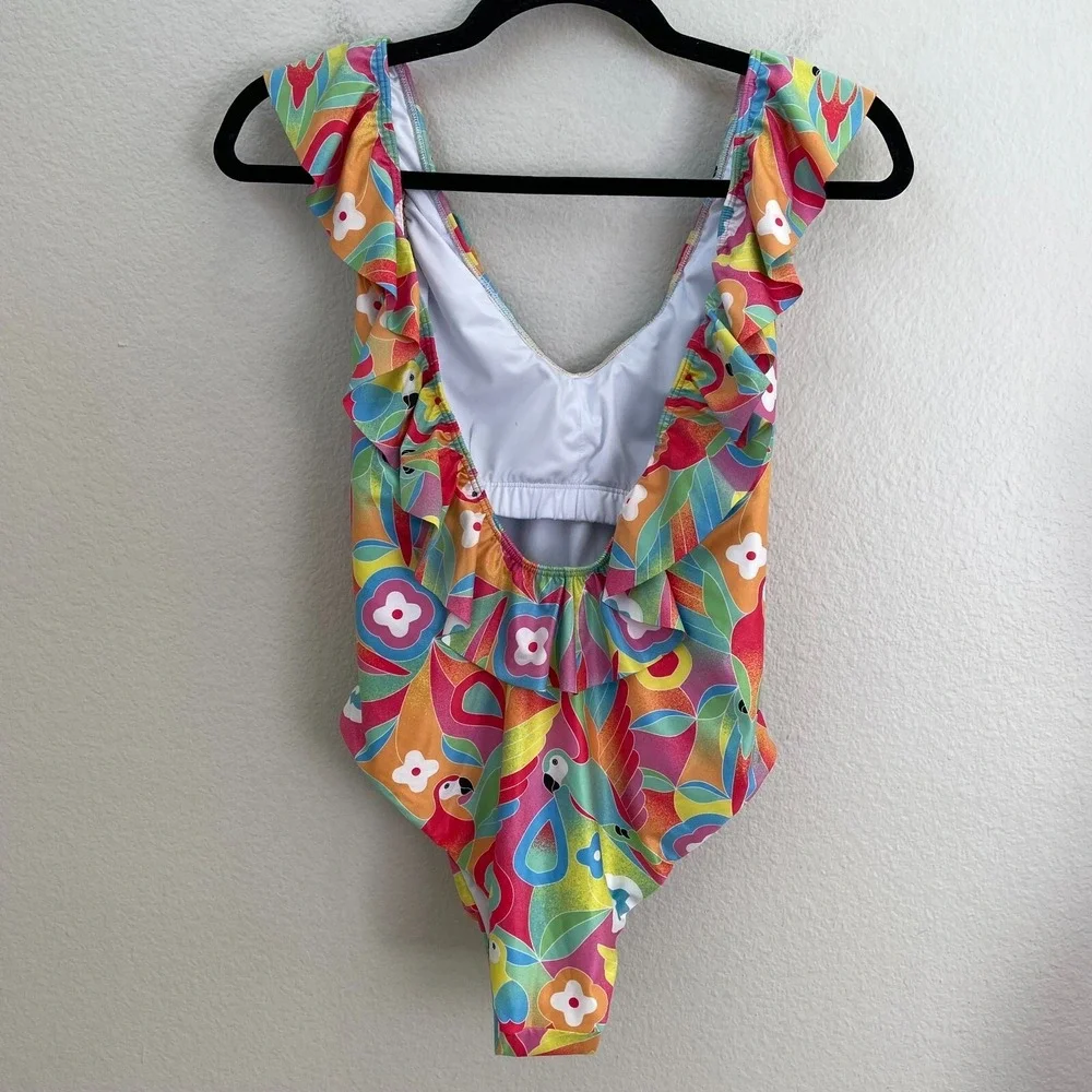 NWOT‎ Kenny Flowers Womens M/L Caribbean Ruffle One Piece With Ruching Swimsuit